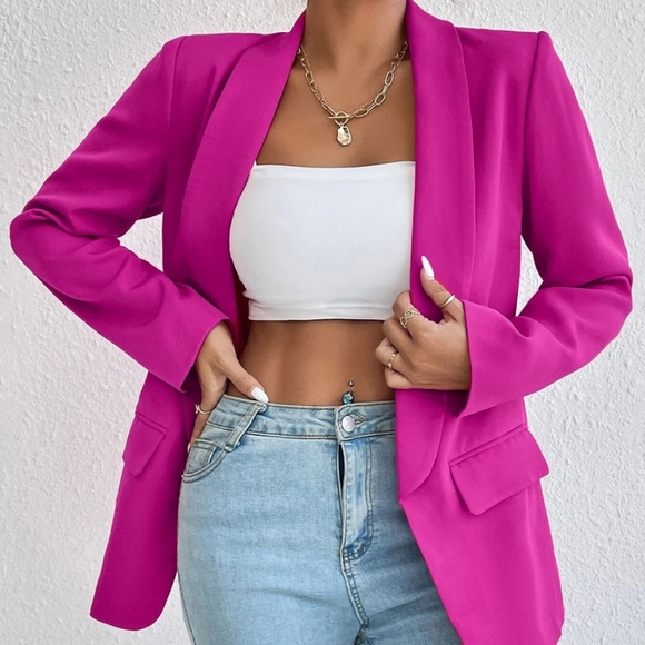 Evelyn Classic Collar Blazer - Hot Pink - Picture 1 of 4